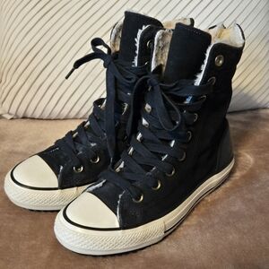 Converse Black Suede High-Top Women's Sneakers with Sherpa Lining And Zipper